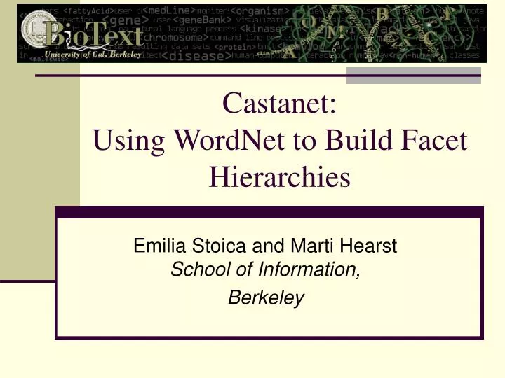 castanet using wordnet to build facet hierarchies