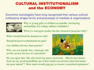 CULTURAL INSTITUTIONALISM and the ECONOMY