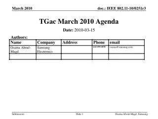 TGac March 2010 Agenda