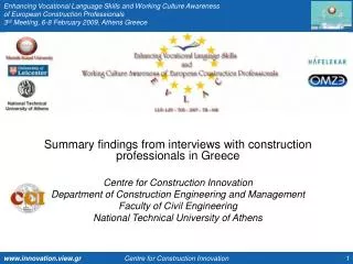 Summary findings from interviews with construction professionals in Greece