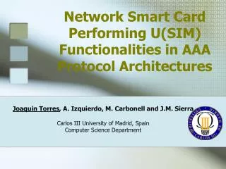 Network Smart Card Performing U(SIM) Functionalities in AAA Protocol Architectures