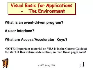 Visual Basic for Applications - The Environment