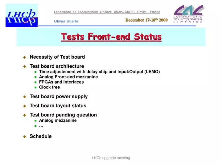 tests front end status