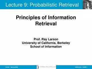 Lecture 9: Probabilistic Retrieval