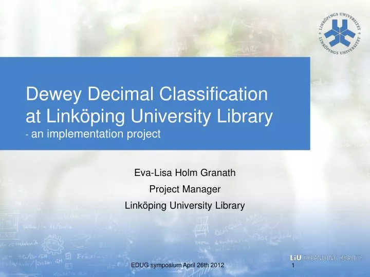 dewey decimal classification at link ping university library an implementation project