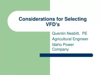 Considerations for Selecting VFD’s