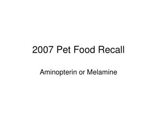 2007 Pet Food Recall