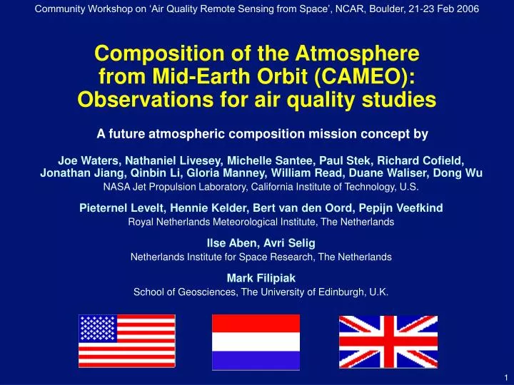 composition of the atmosphere from mid earth orbit cameo observations for air quality studies