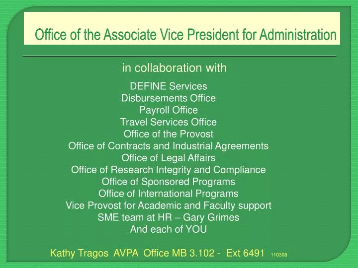 office of the associate vice president for administration