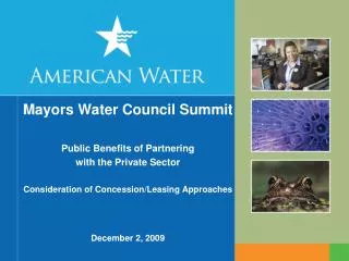 Mayors Water Council Summit Public Benefits of Partnering with the Private Sector