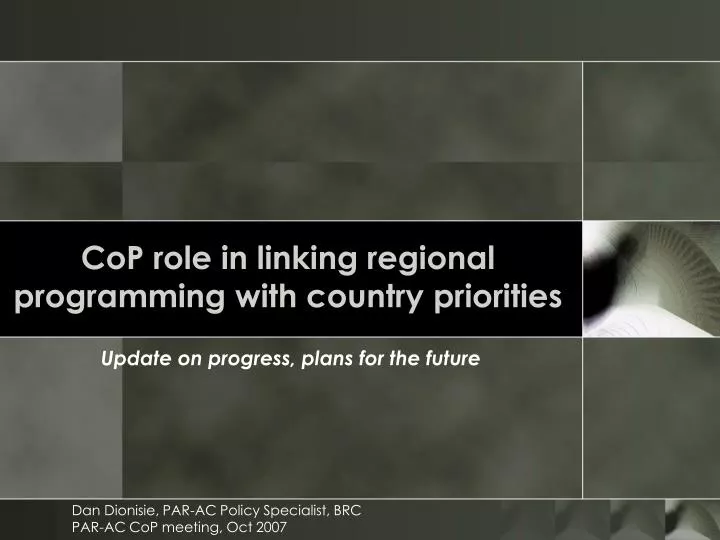 cop role in linking regional programming with country priorities