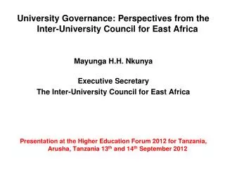 University Governance: Perspectives from the Inter-University Council for East Africa
