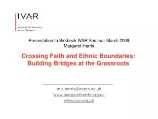 Crossing Faith and Ethnic Boundaries: Building Bridges at the Grassroots