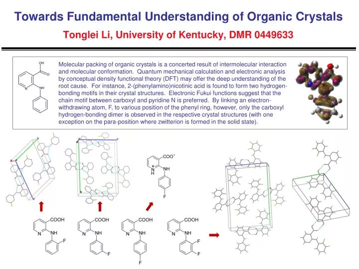 towards fundamental understanding of organic crystals tonglei li university of kentucky dmr 0449633