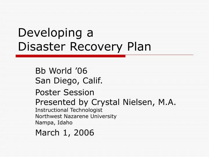 developing a disaster recovery plan