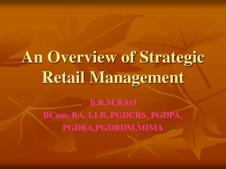 an overview of strategic retail management