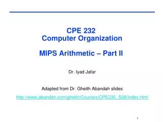 cpe 232 computer organization mips arithmetic part ii