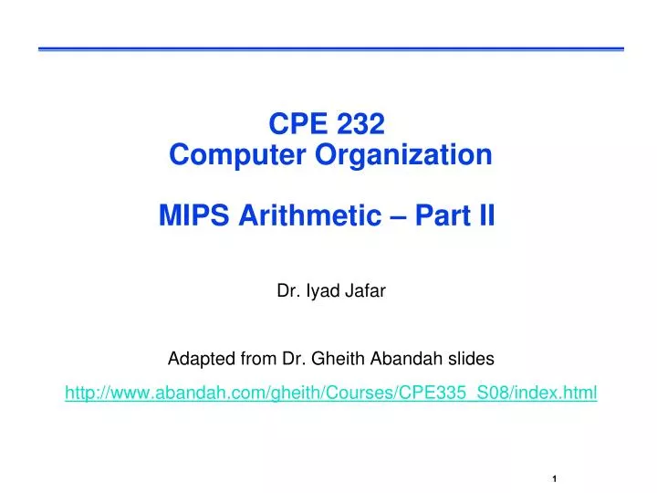 cpe 232 computer organization mips arithmetic part ii