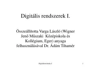 Digitális rendszerek I.