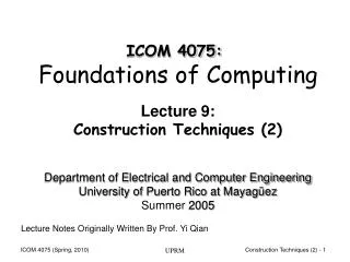 Lecture 9: Construction Techniques (2)