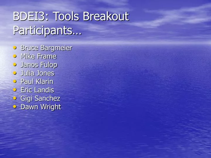 bdei3 tools breakout participants
