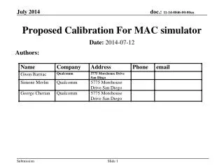 Proposed Calibration For MAC simulator