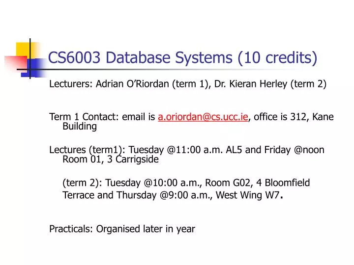 cs6003 database systems 10 credits
