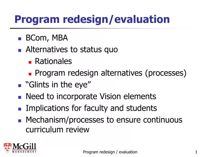 program redesign evaluation
