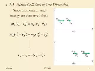 7.5 Elastic Collisions in One Dimension Since momentum and energy are conserved then