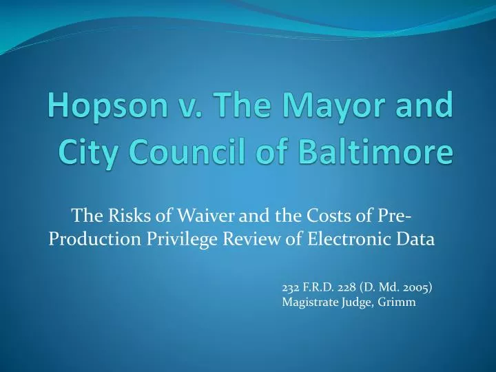 hopson v the mayor and city council of baltimore