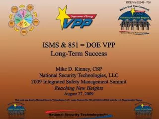 ISMS &amp; 851 = DOE VPP Long-Term Success