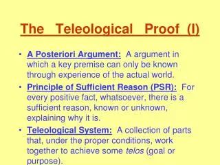 The Teleological Proof (I)