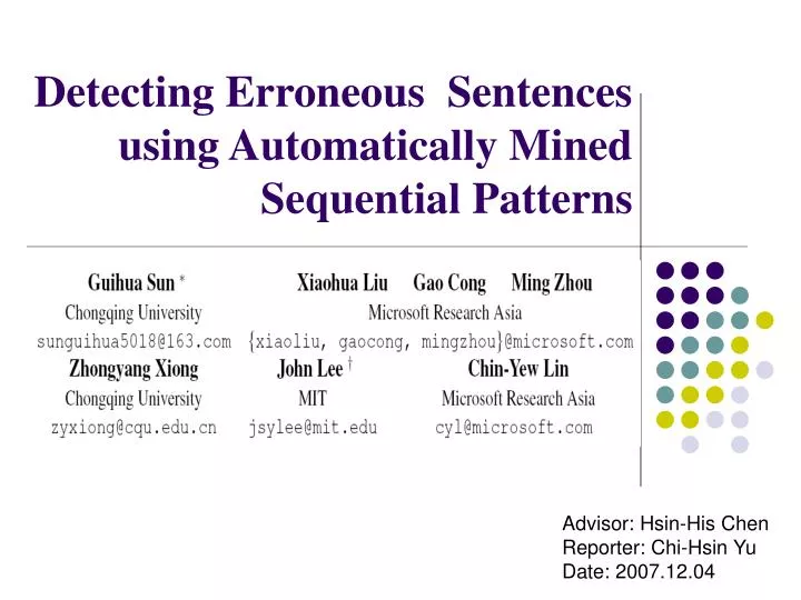 detecting erroneous sentences using automatically mined sequential patterns