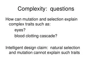 Complexity: questions