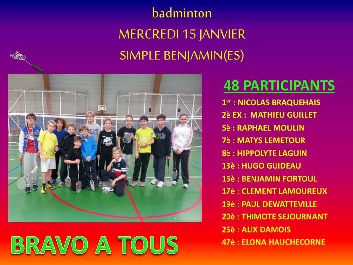 badminton mercredi 15 janvier simple benjamin es