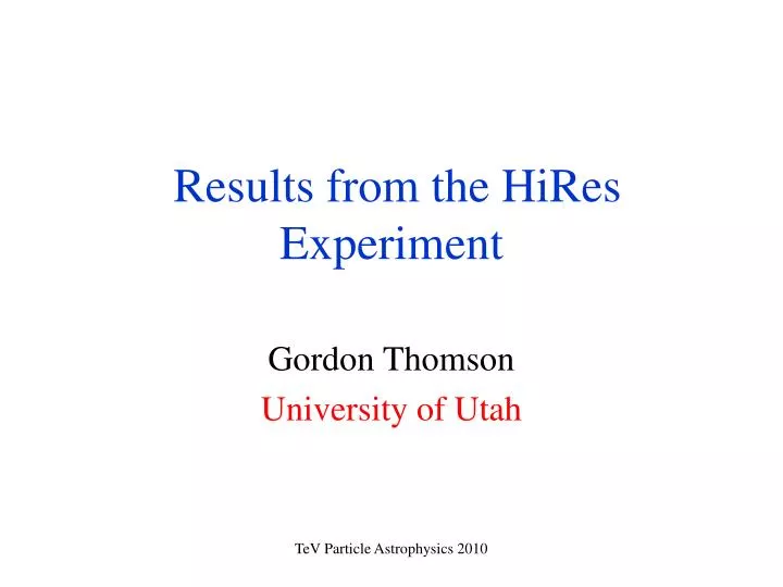results from the hires experiment