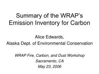 Summary of the WRAP’s Emission Inventory for Carbon