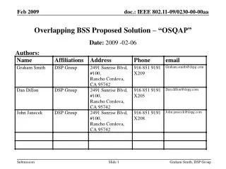 Overlapping BSS Proposed Solution – “OSQAP”