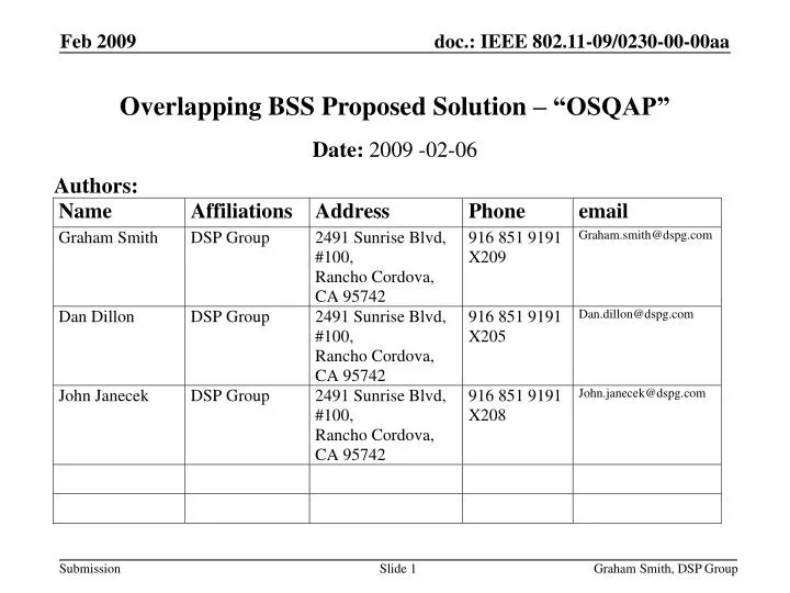 overlapping bss proposed solution osqap