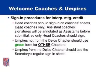 Welcome Coaches &amp; Umpires