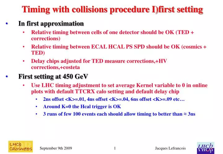 timing with collisions procedure i first setting