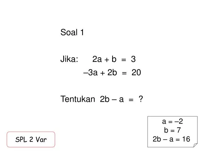 soal 1 jika 2a b 3 3a 2b 20 tentukan 2b a