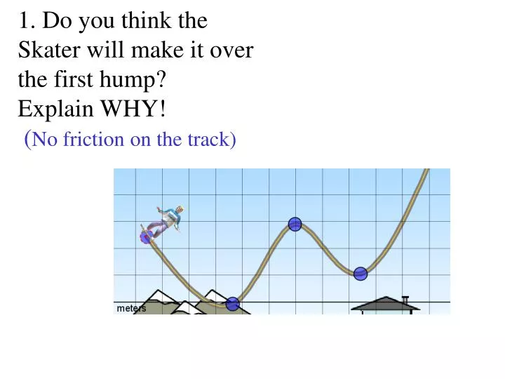 1 do you think the skater will make it over the first hump explain why no friction on the track