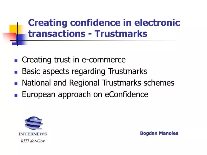 creating confidence in electronic transactions trustmarks