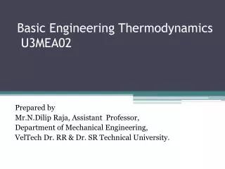 Basic Engineering Thermodynamics U3MEA02