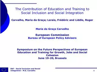 The Contribution of Education and Training to Social Inclusion and Social Integration