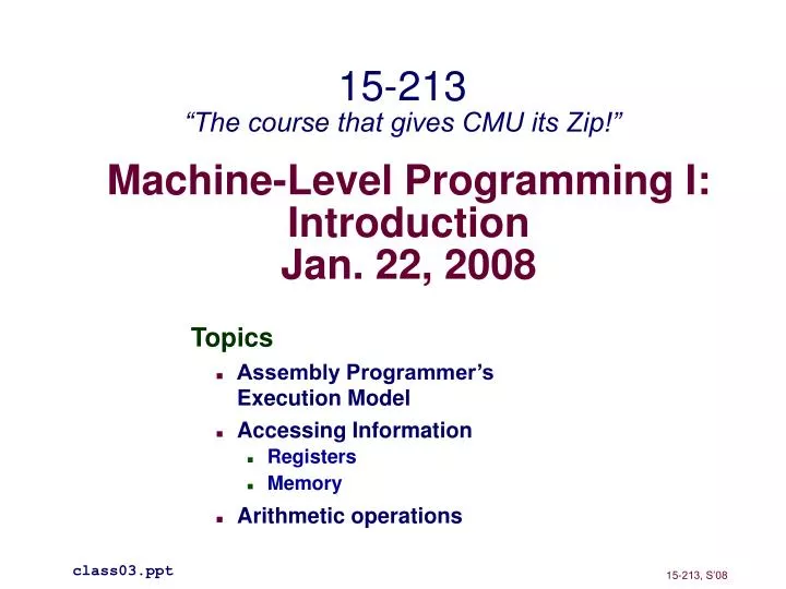 machine level programming i introduction jan 22 2008