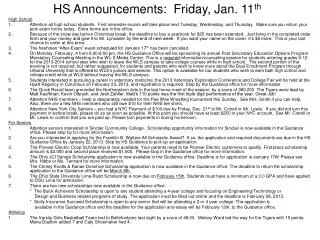 HS Announcements: Friday, Jan. 11 th