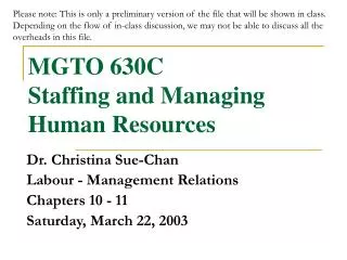 MGTO 630C Staffing and Managing Human Resources