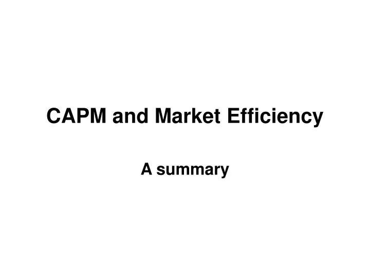 capm and market efficiency